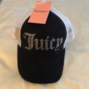 Juicy Couture Gothic Bling Black Terry Cloth & White Mesh Trucker Hat OS NWT